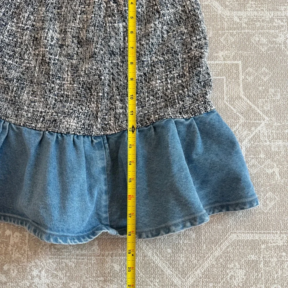 ZARA Tweed Denim Ruffle Skirt Women's XS Black White Blue - Picture 6 of 6